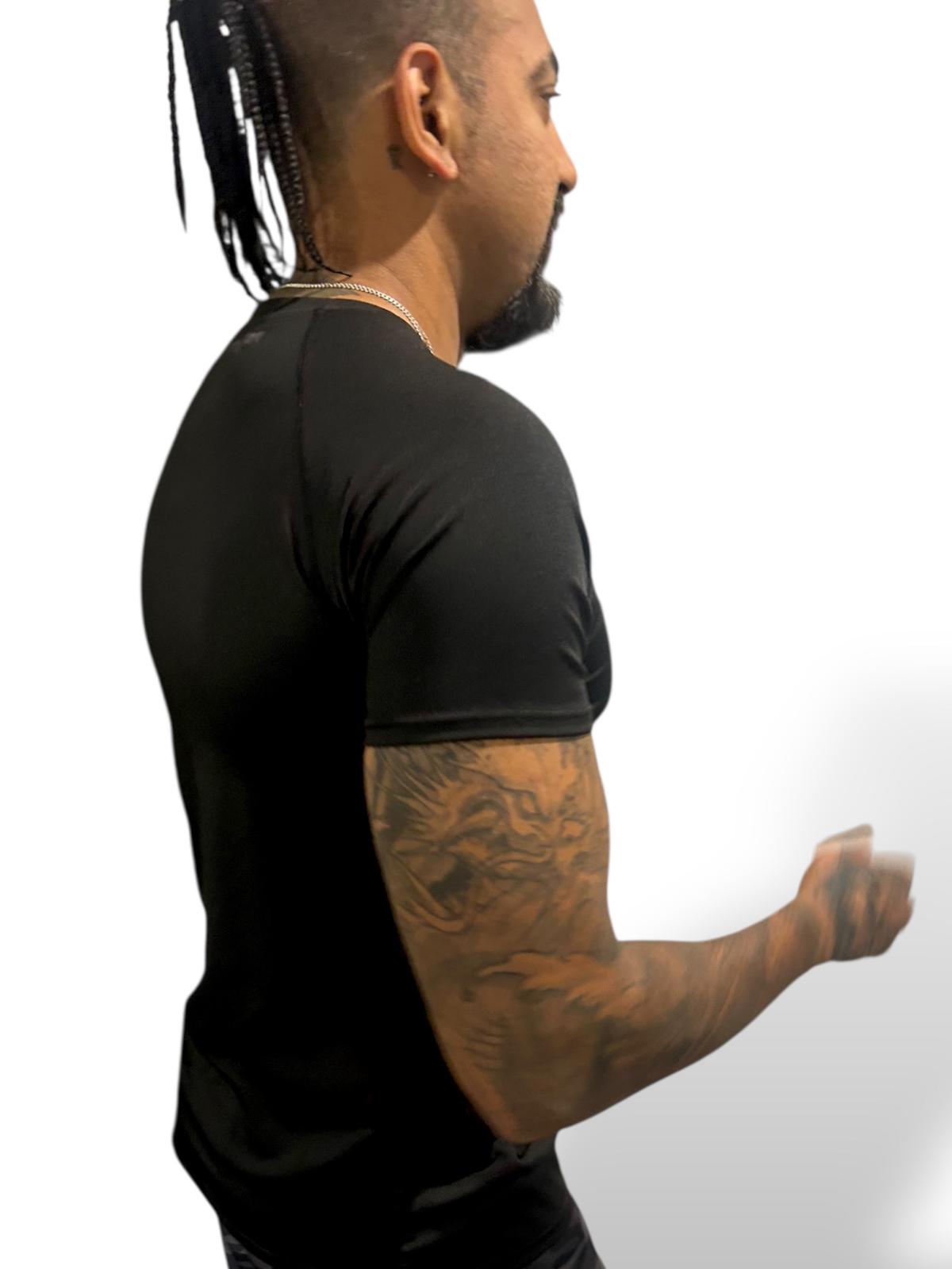 black short sleeve training top, bjj short sleeve top, training top mens, short sleeve compression top