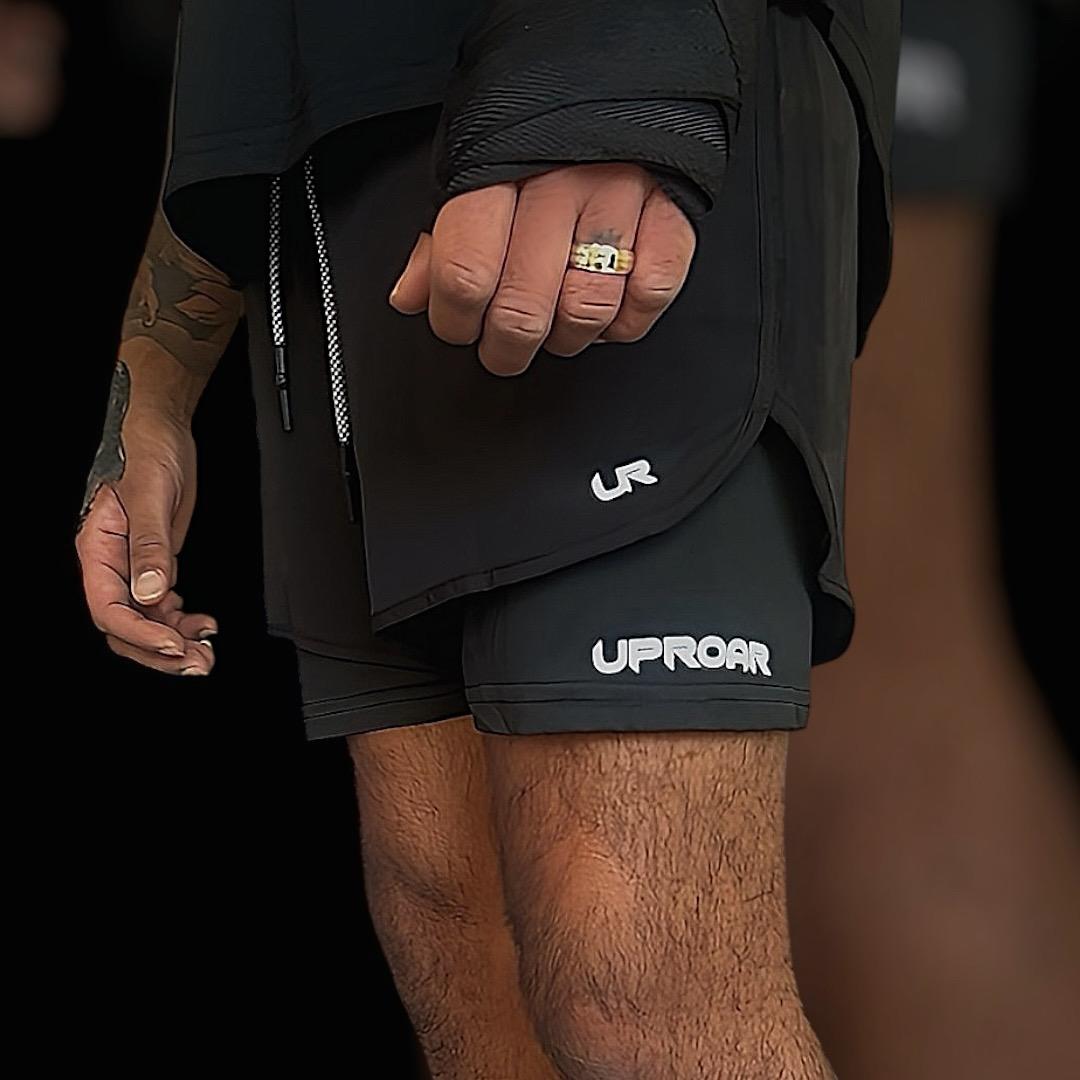 no-gi shorts, 2n1 training shorts, black compression shorts, hybrid shorts, martial arts gear, gym gear, black shorts, inner pocket