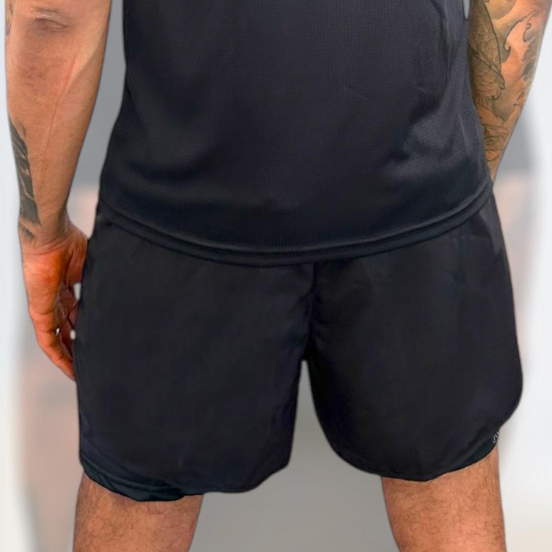 mens black 2n1 shorts, mens black training shorts, shorts for martial arts, MMA shorts black, compression shorts men, black compression shorts for no Gi- wear, black gym shorts for men no pockets