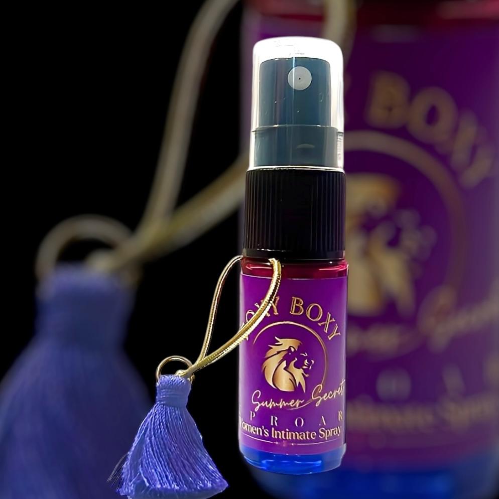 Foxy Boxy 5ml spritzer, female feminine spray, fits in your pocket, intimate spray for ladies, kills bacteria, fights UTI's, rids odour and leaves beautiful scent