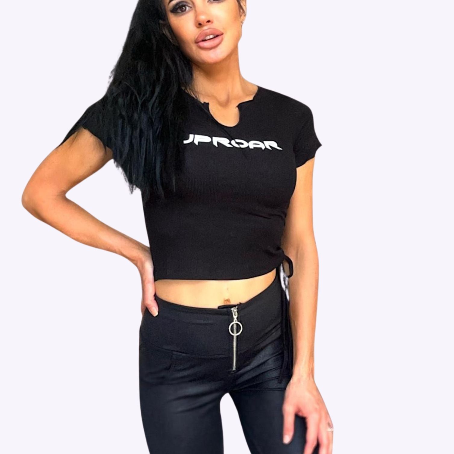 womens crop top, black crop top, adjustable crop, black top womens, short black top, vneck top womens, sports tees for women, summer top womens, short ribbed tee for women, ribbed black crop