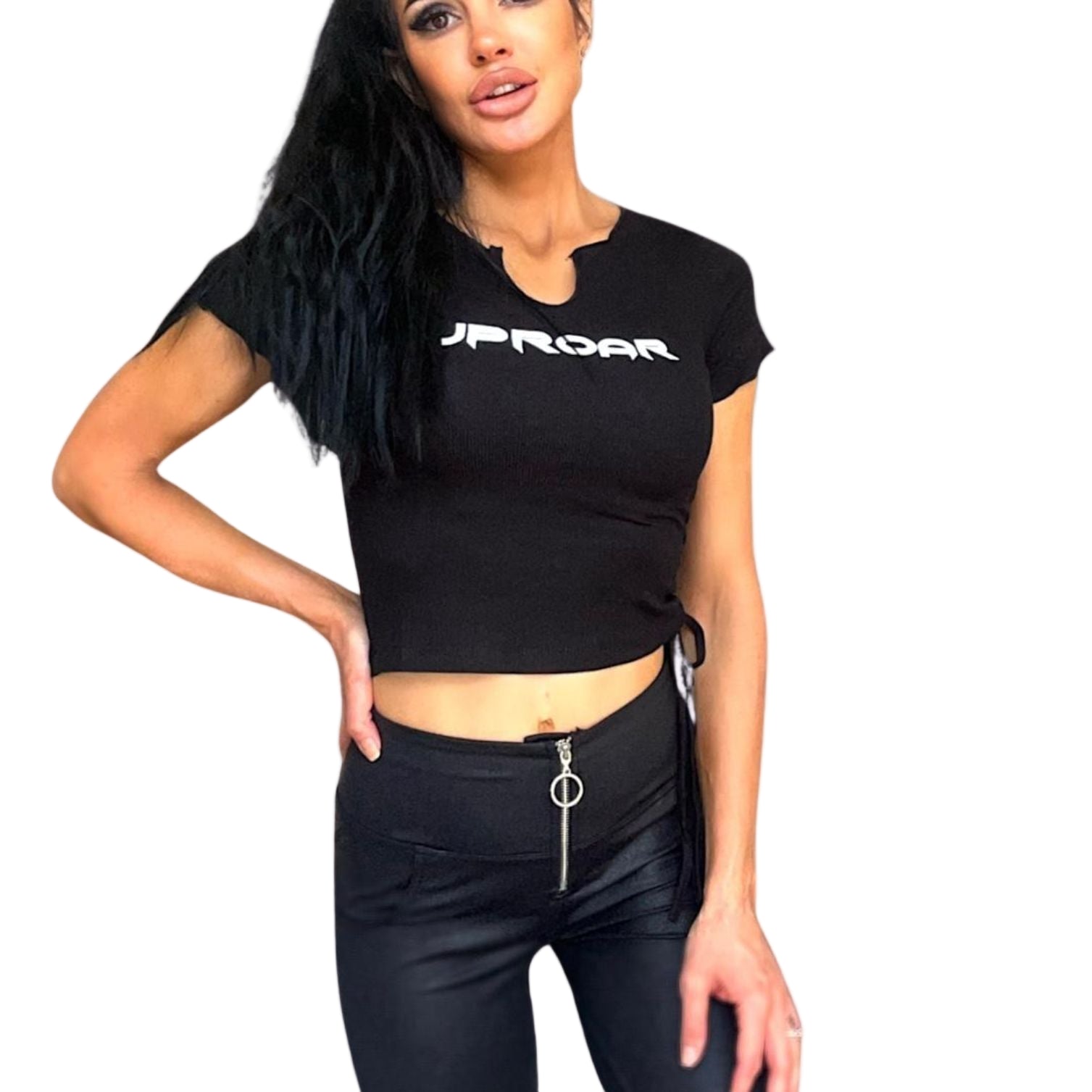 womens crop top, black crop top, adjustable crop, black top womens, short black top, vneck top womens, sports tees for women, summer top womens, short ribbed tee for women, ribbed black crop