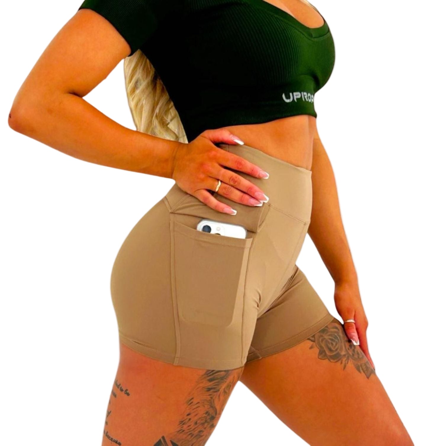 Mocha Thigh Grip Shorts with Pockets