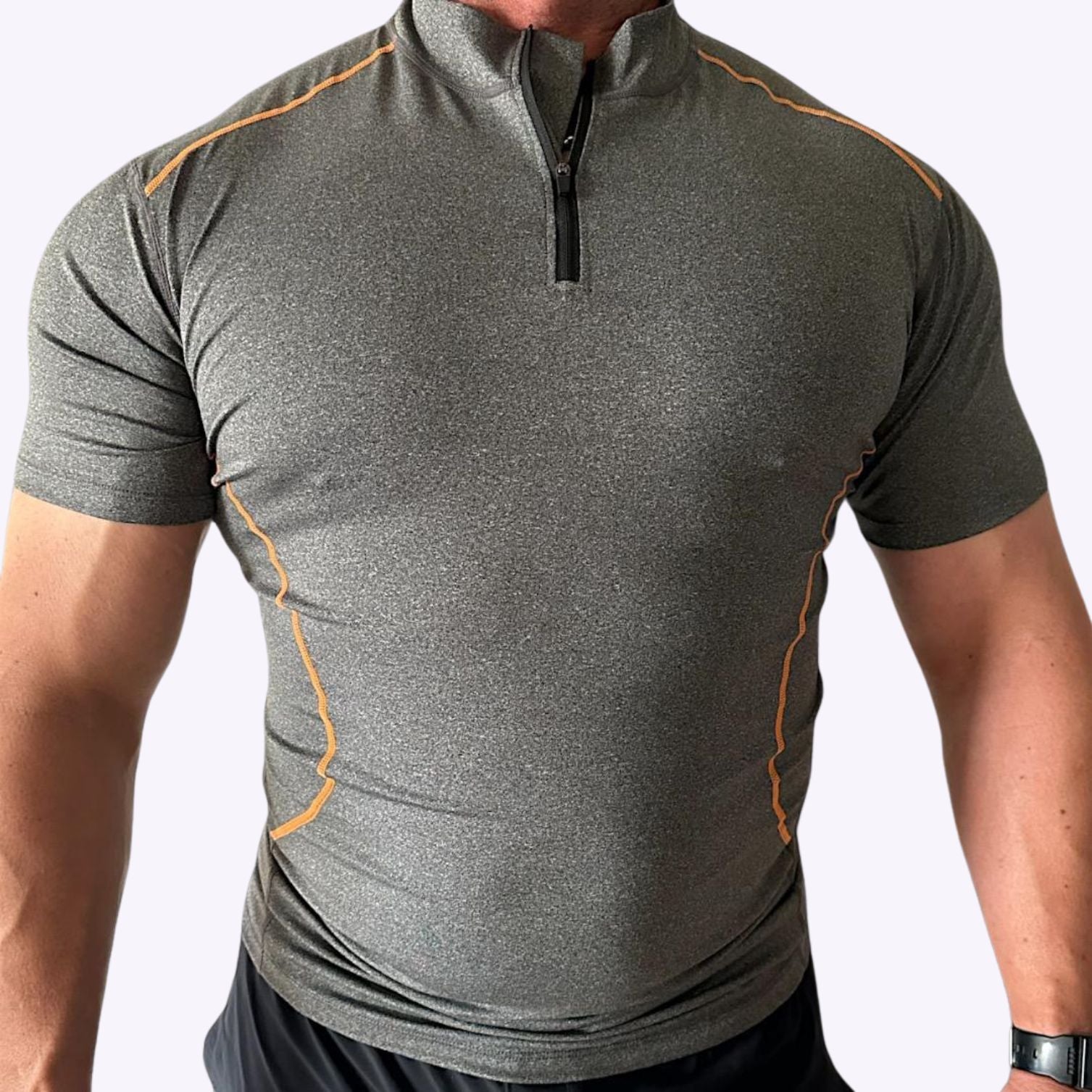 Quick Dry Semi Compression ACTIVE Tee with Chest Zip in GREY