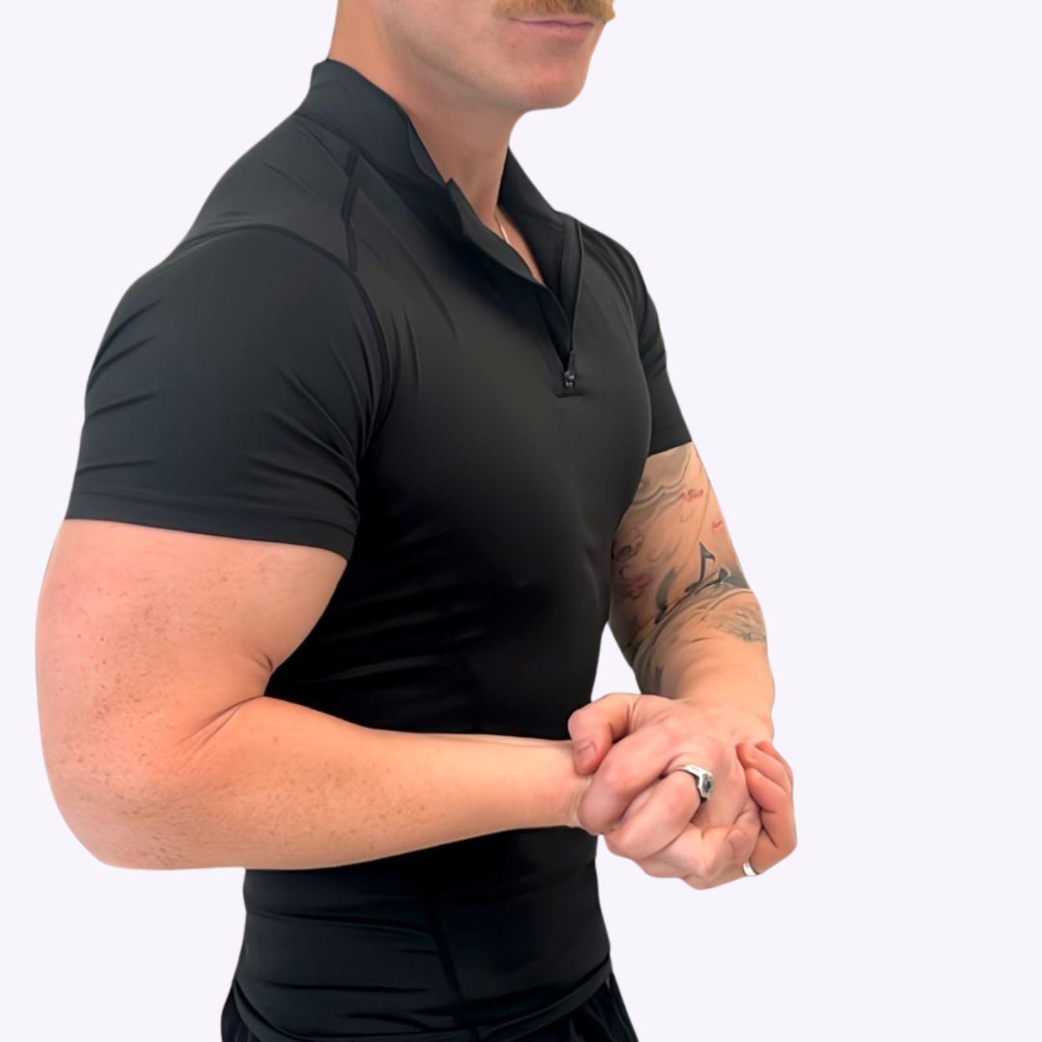 Short Sleeve Light Compression Shirt BLACK ¼ zip