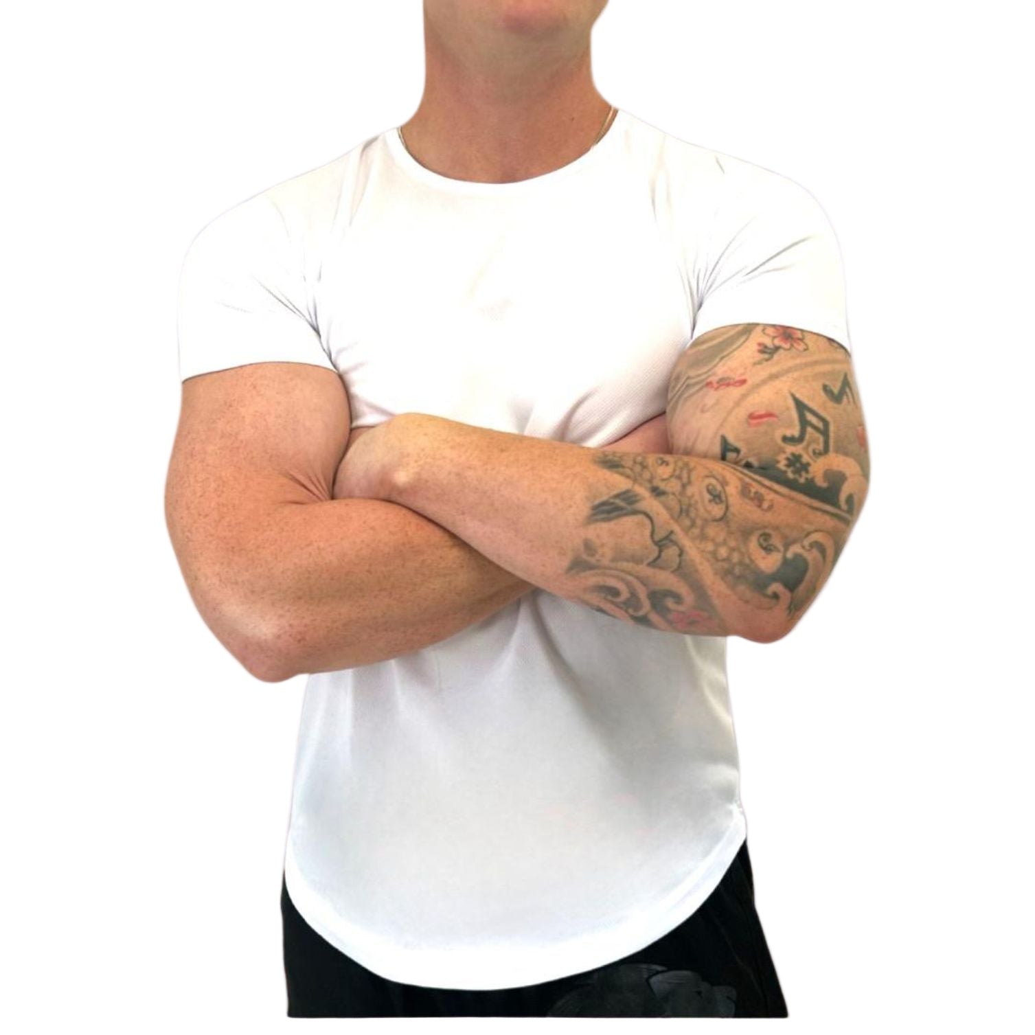 Longline Curved Hem Sports Tee in Arctic White