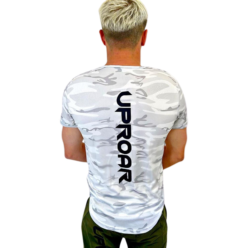 Longline Curved Hem Sports Tee White Camo