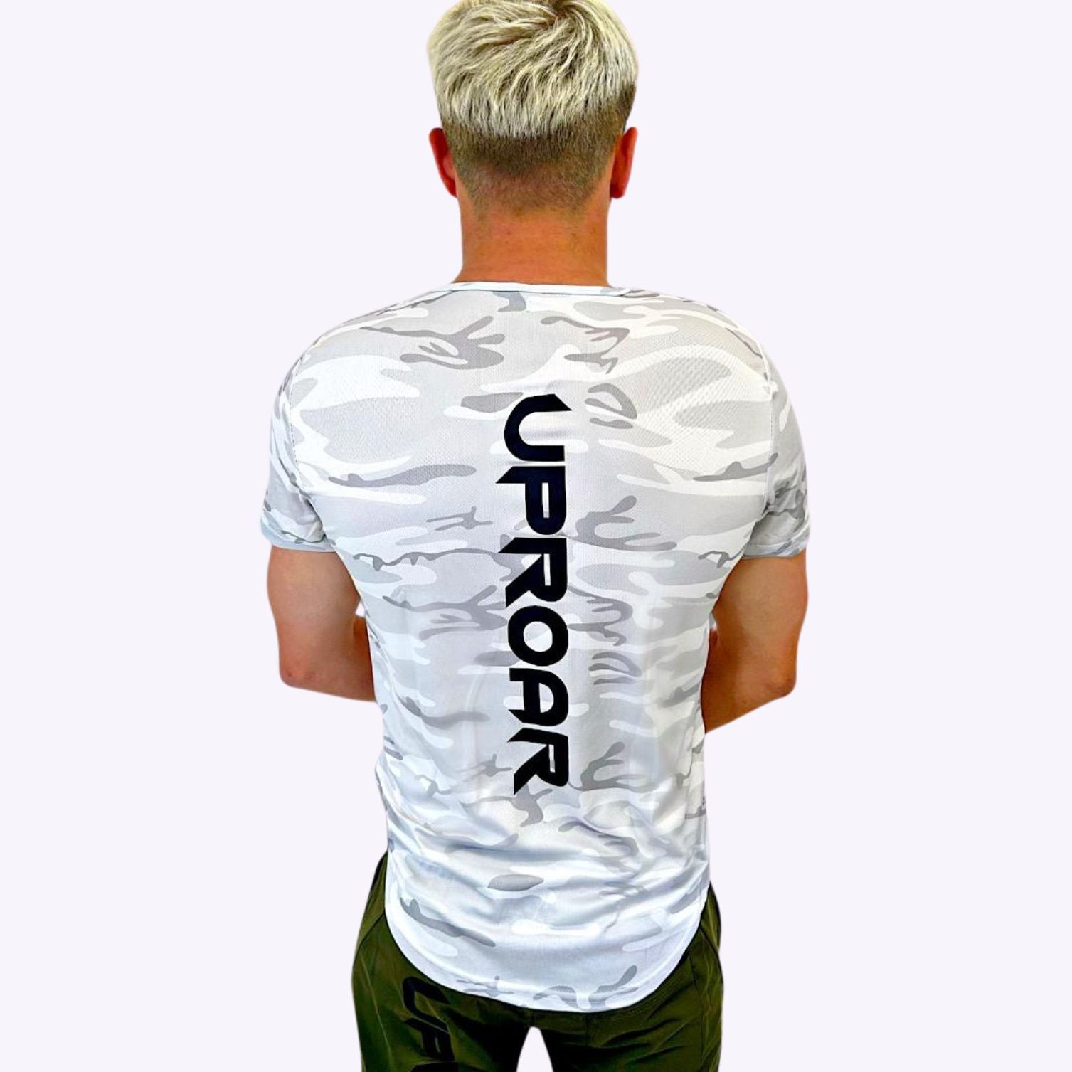 Mens Longline Curved Hem Sports Tshirt in Quick Dry White Camo