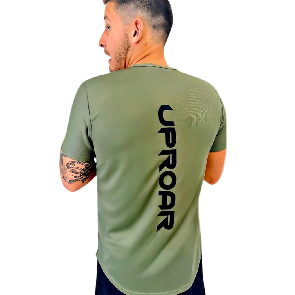 Longline Curved Hem Sports Tee in Army Green