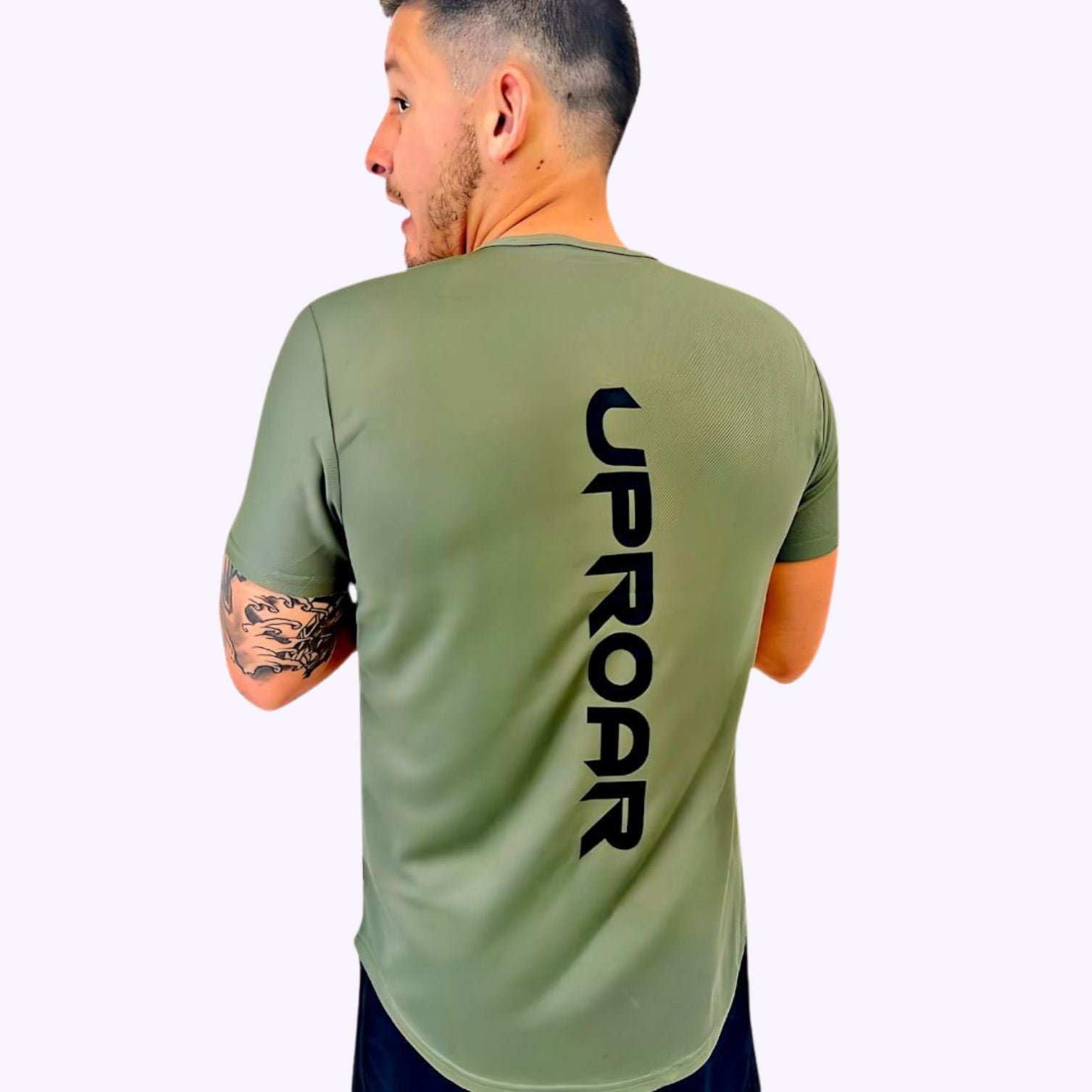 Mens Longline Quick Dry Tee with Curved Hem in ARMY GREEN