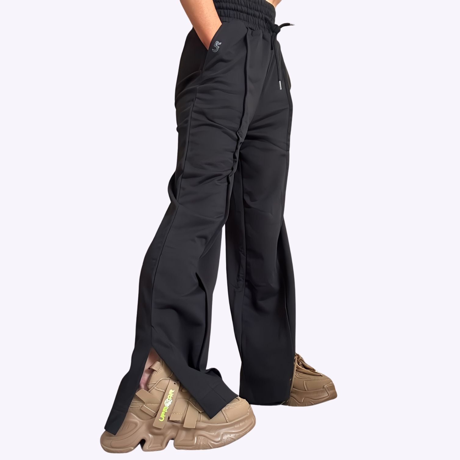 Roxxi Wide Leg High Waisted Ankle Split Sweatpants Raven Black