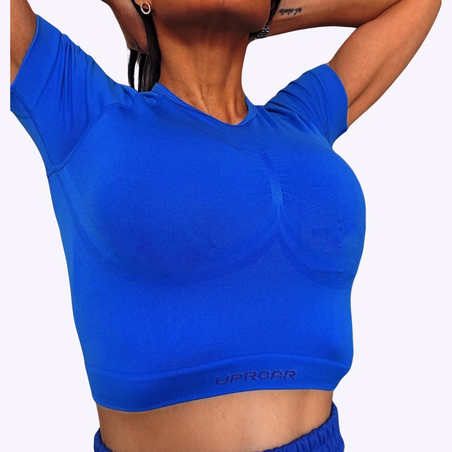 Breast lifting crop top, breast lifting sports crop, ribbed blue crop, womens activewear, short sleeve crop, compression top womens, womens gym clothes, womens sportswear