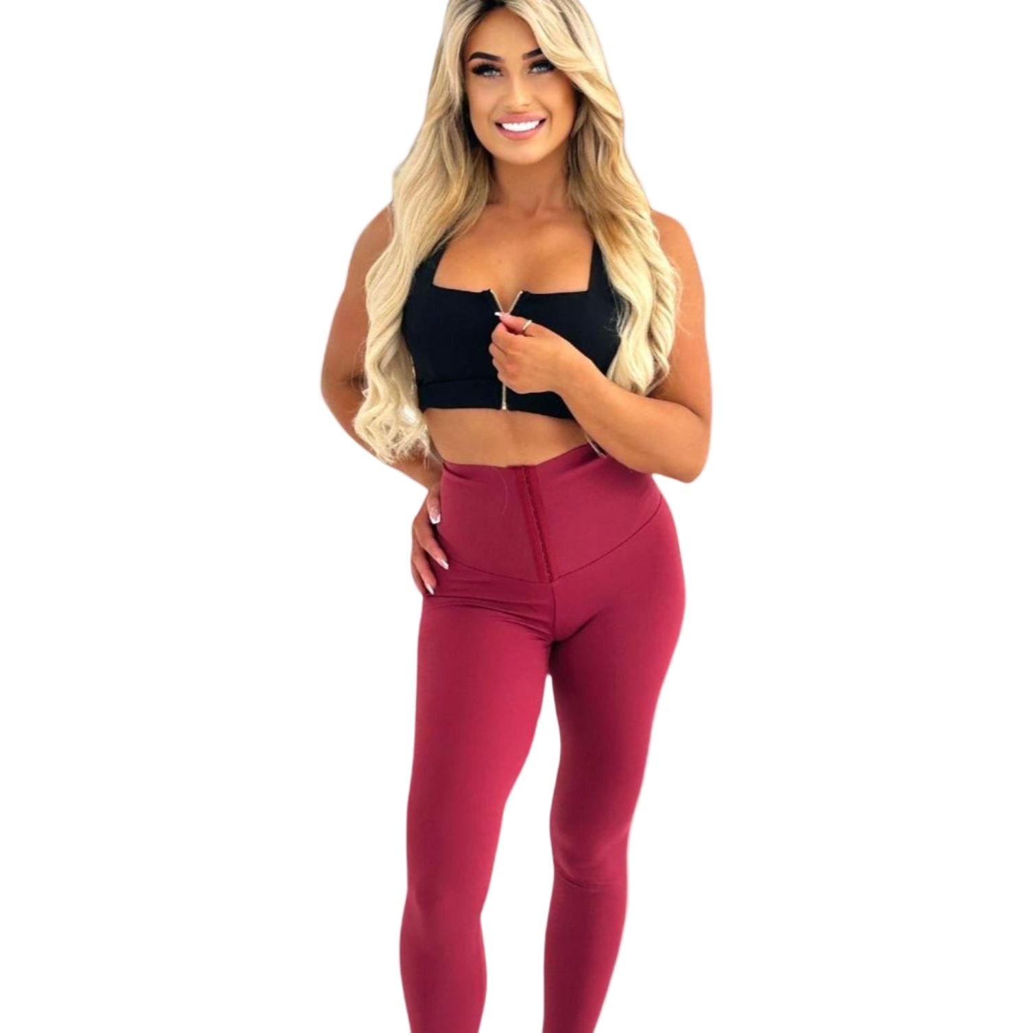 SculptAura High-Waisted Corset Legging Wine Red