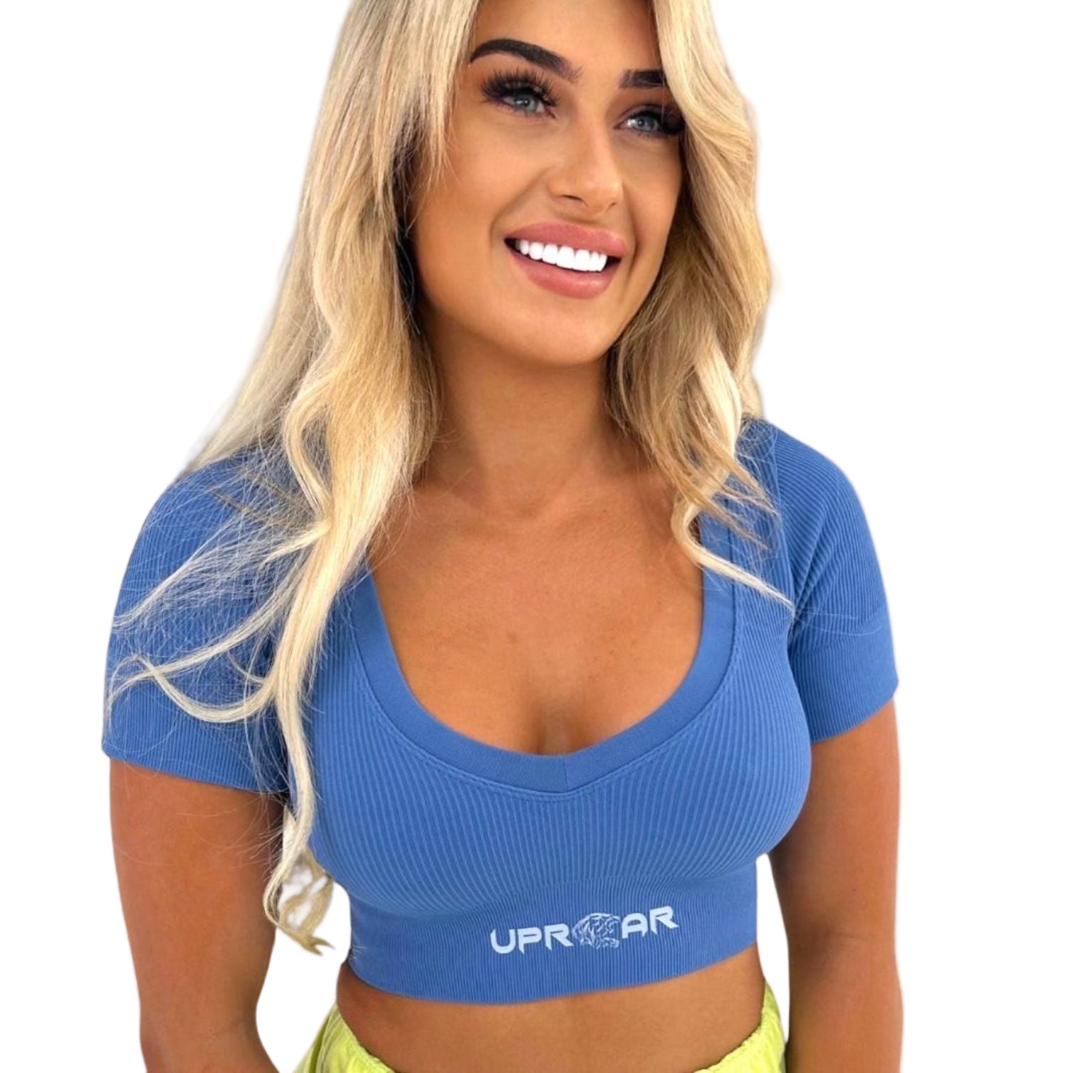 Ribbed Textured Crop in Sky Blue
