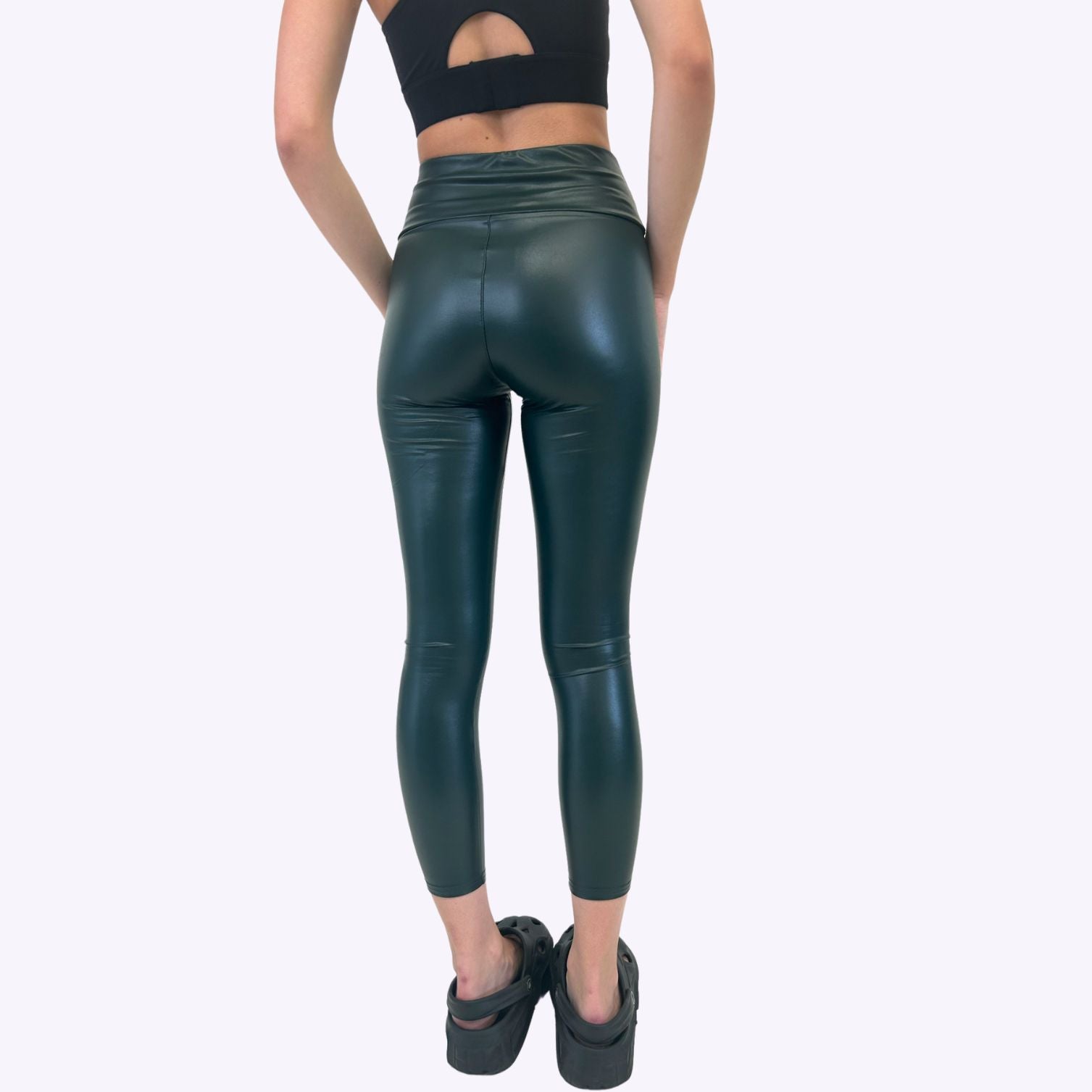 Night Green Leather Look Leggings