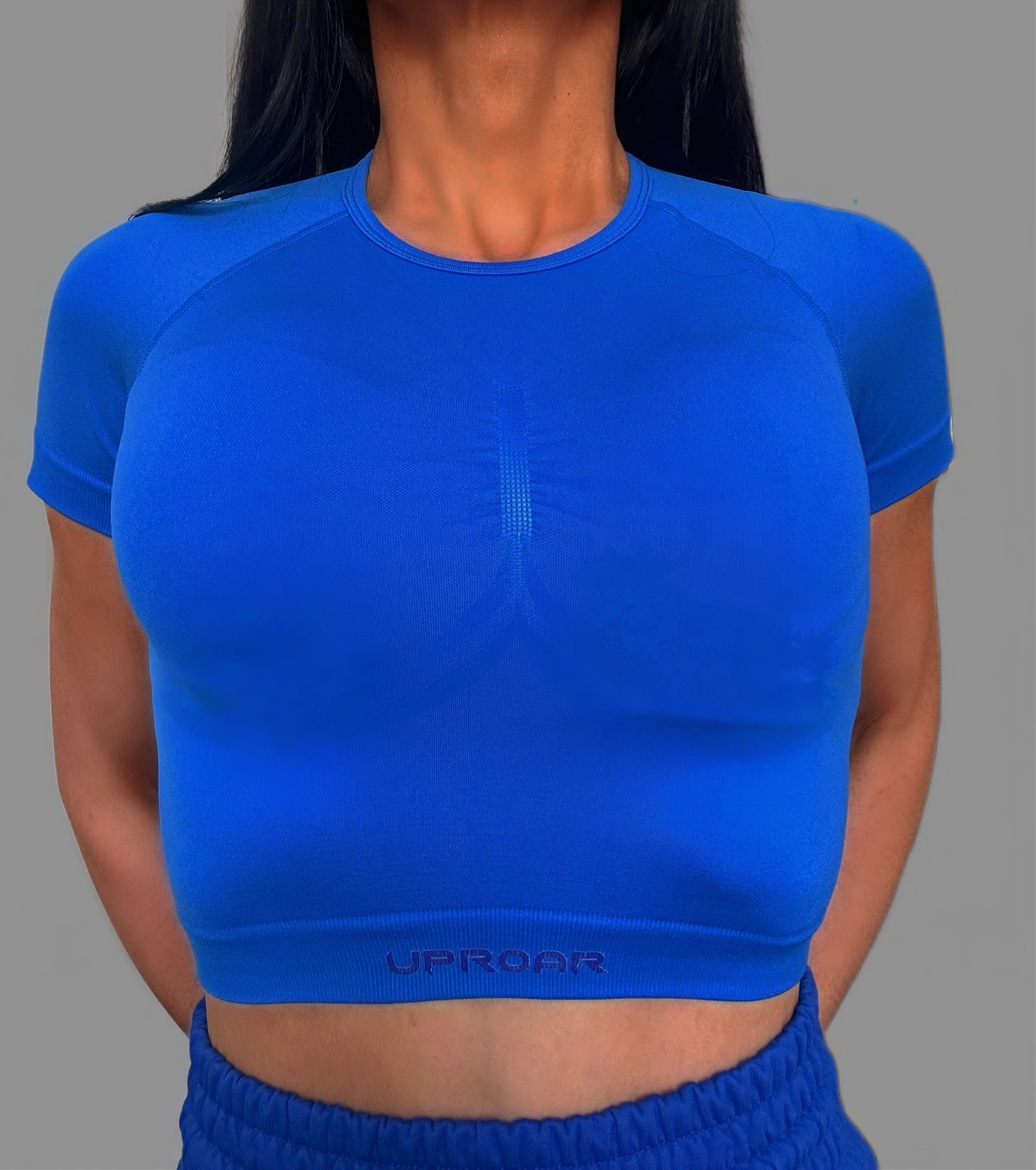 Breast lifting crop top, breast lifting sports crop, ribbed blue crop, womens activewear, short sleeve crop, compression top womens, womens gym clothes, womens sportswear