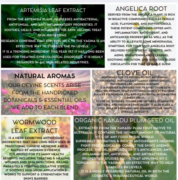 ingredients in foxy boxy, natural ingredients and benefits