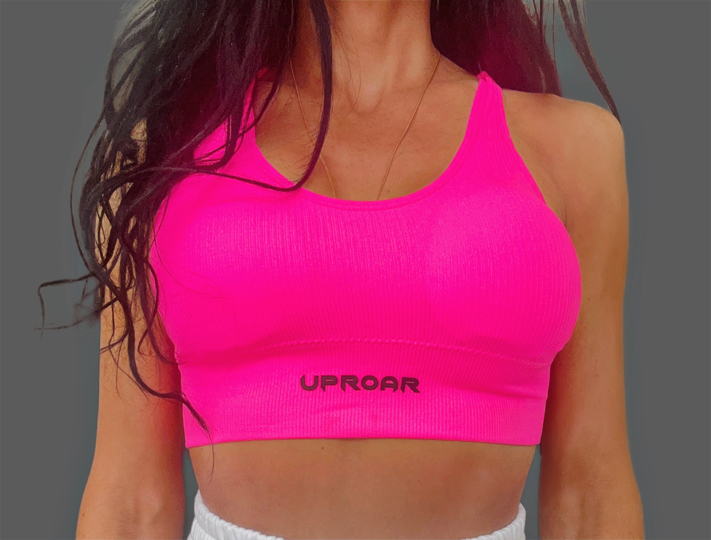 hot pink compression sports bra, running sports bra for high impact