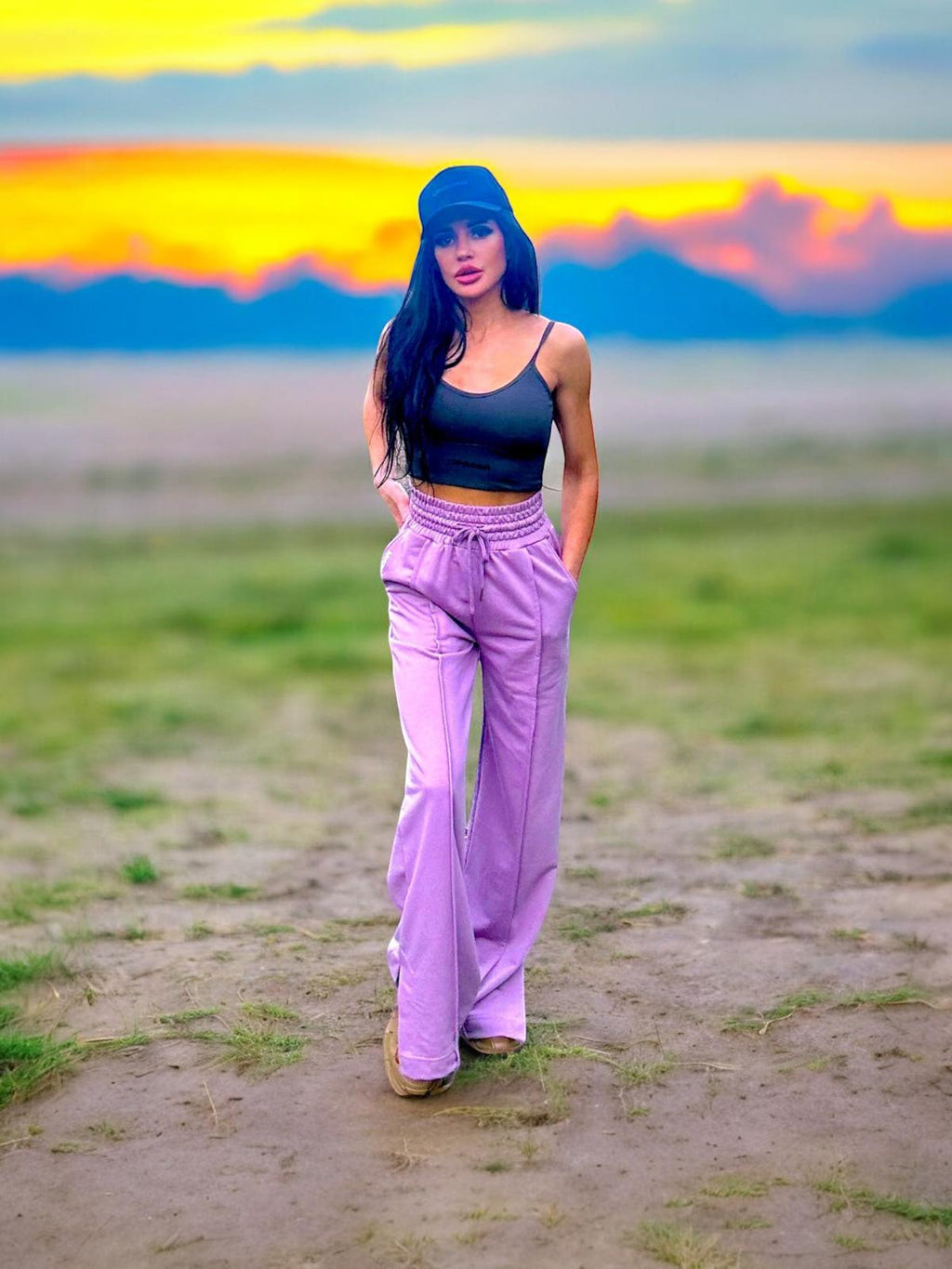 high waisted, sweatpants, cotton fabric, drawstring waist, sewed in front pleat, wide leg , active wear, lifestylee clothes, slimming pants