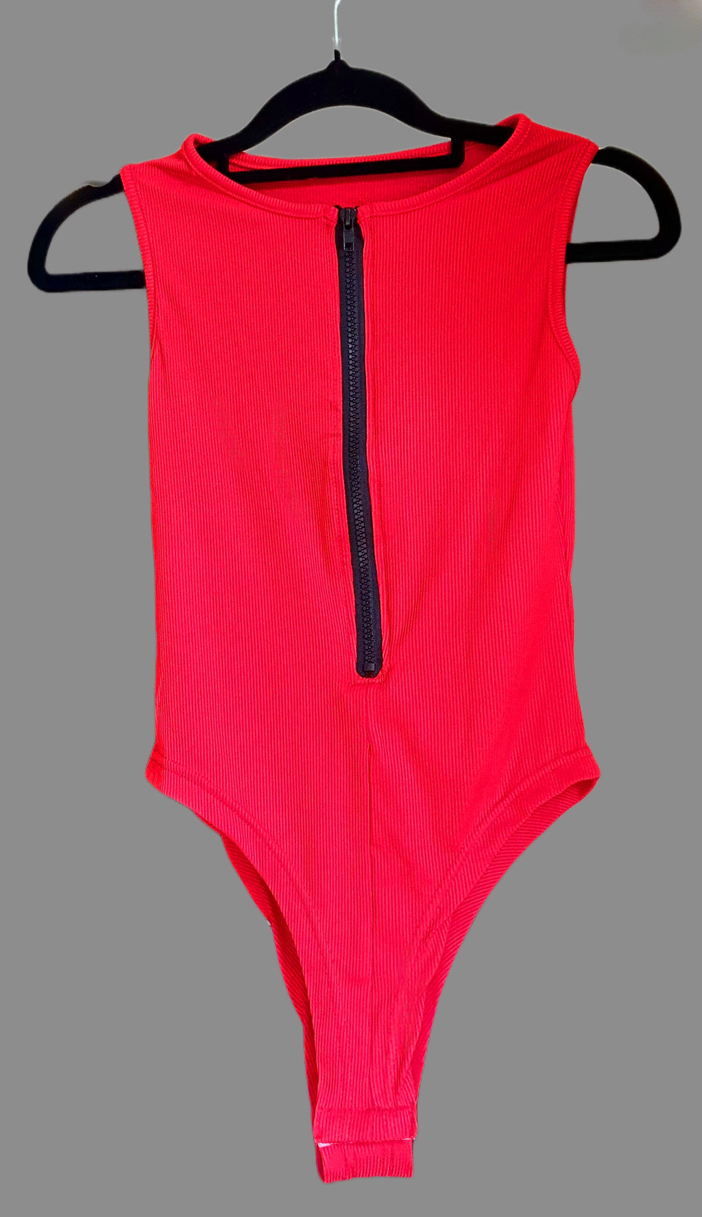 Womens activewear, red onepiece, bodysuit with front zip, sleeveless red zip up bodysuit, womens sportswear, red bodysuit sleeveless with front zip