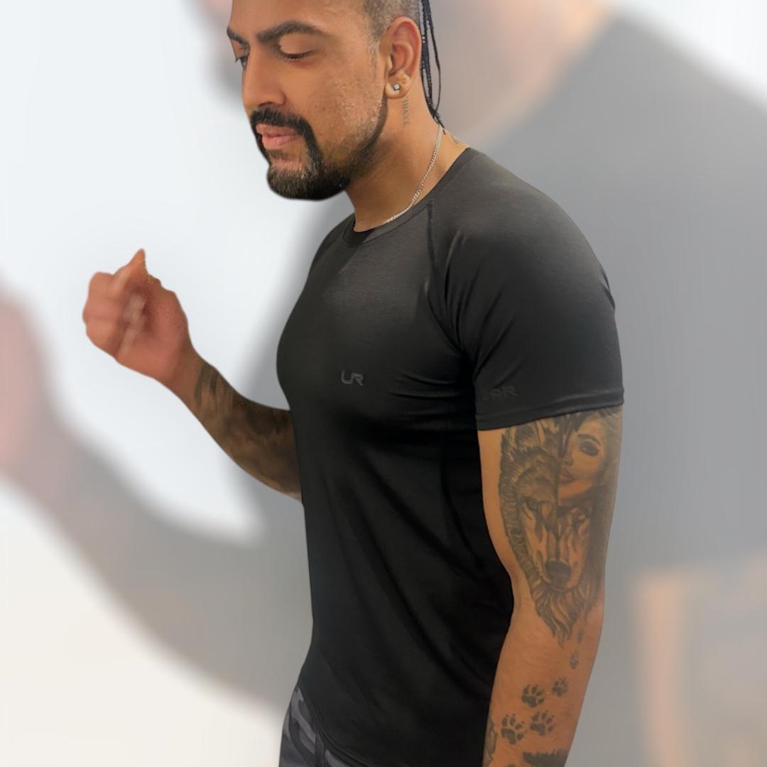 black short sleeve training top, bjj short sleeve top, training top mens, short sleeve compression top