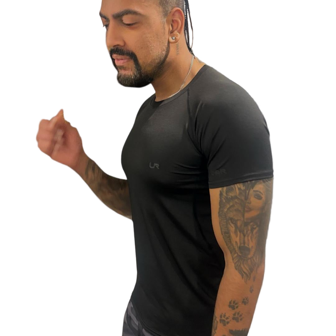 black short sleeve training top, bjj short sleeve top, training top mens, short sleeve compression top