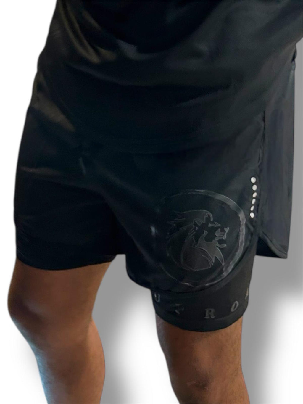 black shorts with underlayer in black, training shorts with no pockets or zips, drawstring waist black training shorts, 2n1 shorts for training