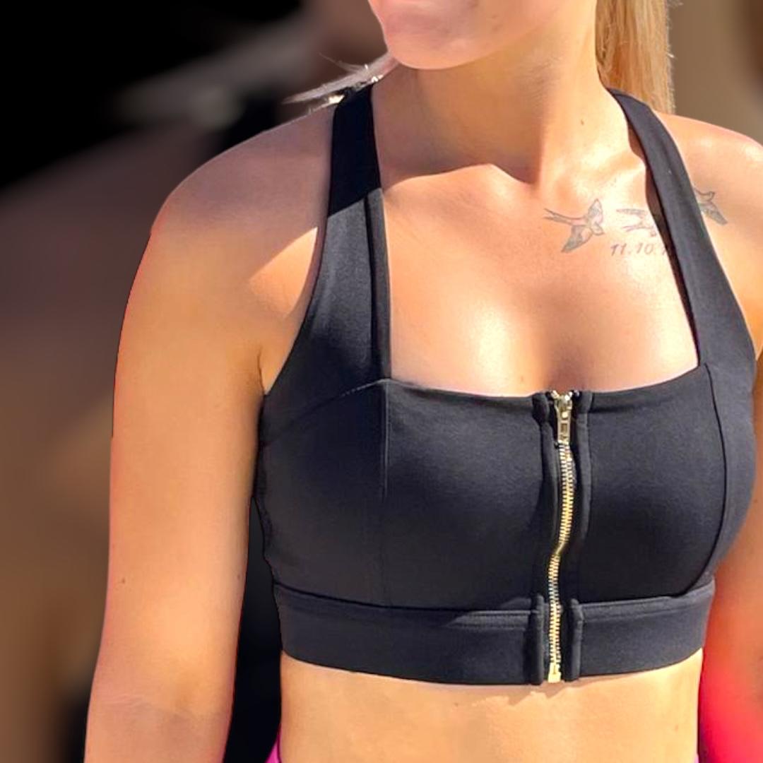 Zip Crop Sports Bra, Zip Bra, Zip Crop Top, Zip Crop, Black Zip Crop Top, Black Zip Sports Bra