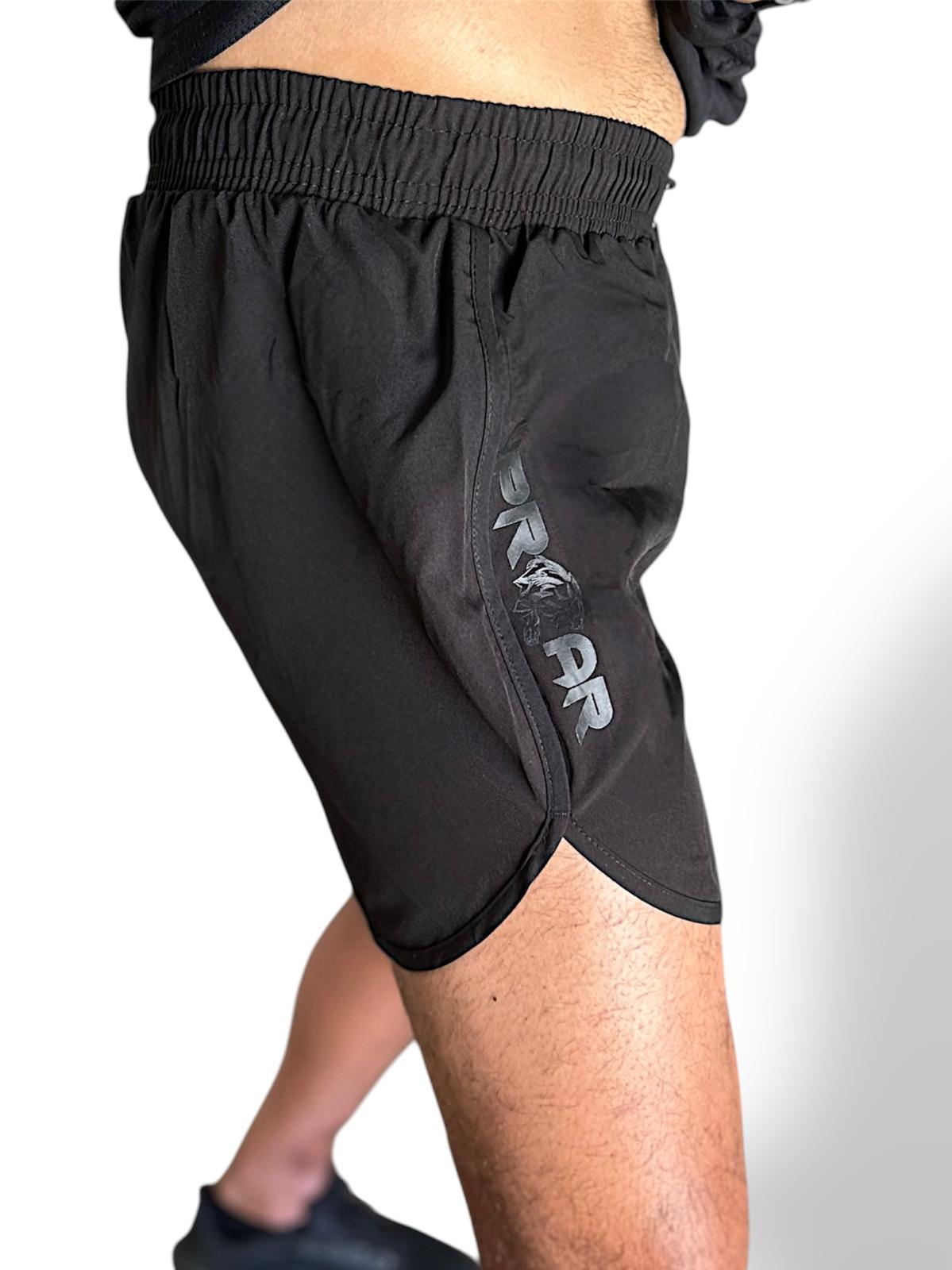 no zip or pockets black shorts, mens training shorts, black training shorts for bjj, black no-gi shorts, black 2n1 shorts with side splits.