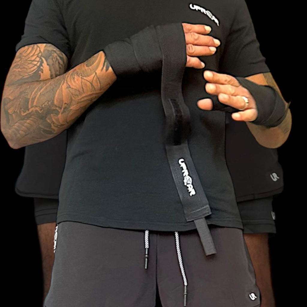 hand wraps, wrist wraps, black velcro hand wraps, combat protection gear, boxing wraps, muy thai wraps, grip tape