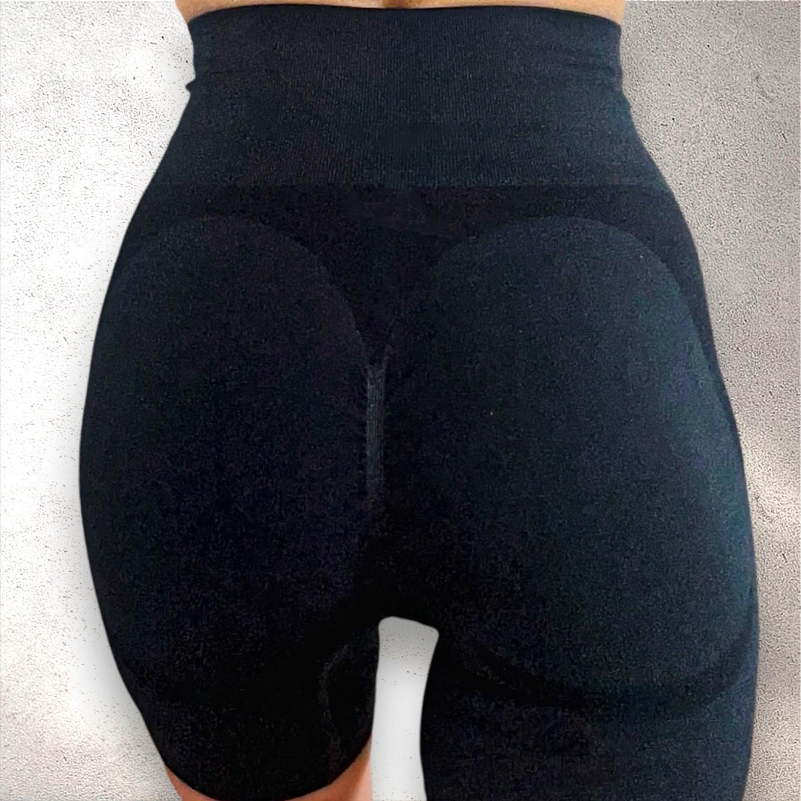 compression shorts black, high waistband compression shorts concealing camel toe, bike shorts that wont roll down, 4 Way stretch black thigh length shorts, panels that lift butt  shorts