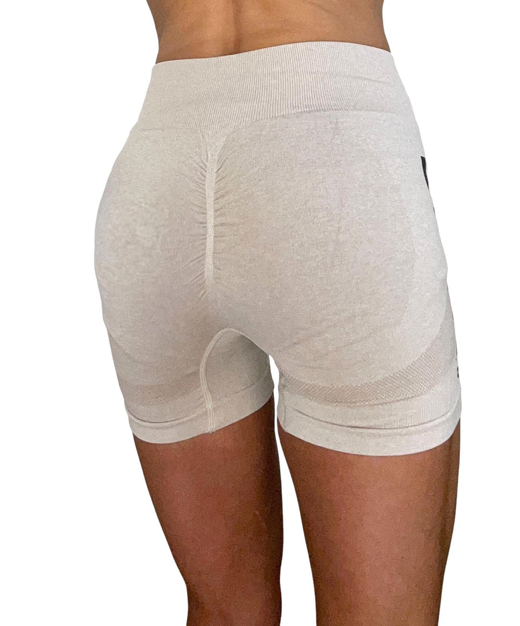 khaki short shorts, butt lifting shorts, womens cream coloured shorts, khaki short booty shorts, booty sculpting shorts, high ribbed waistband, lifting support panels for sculpting