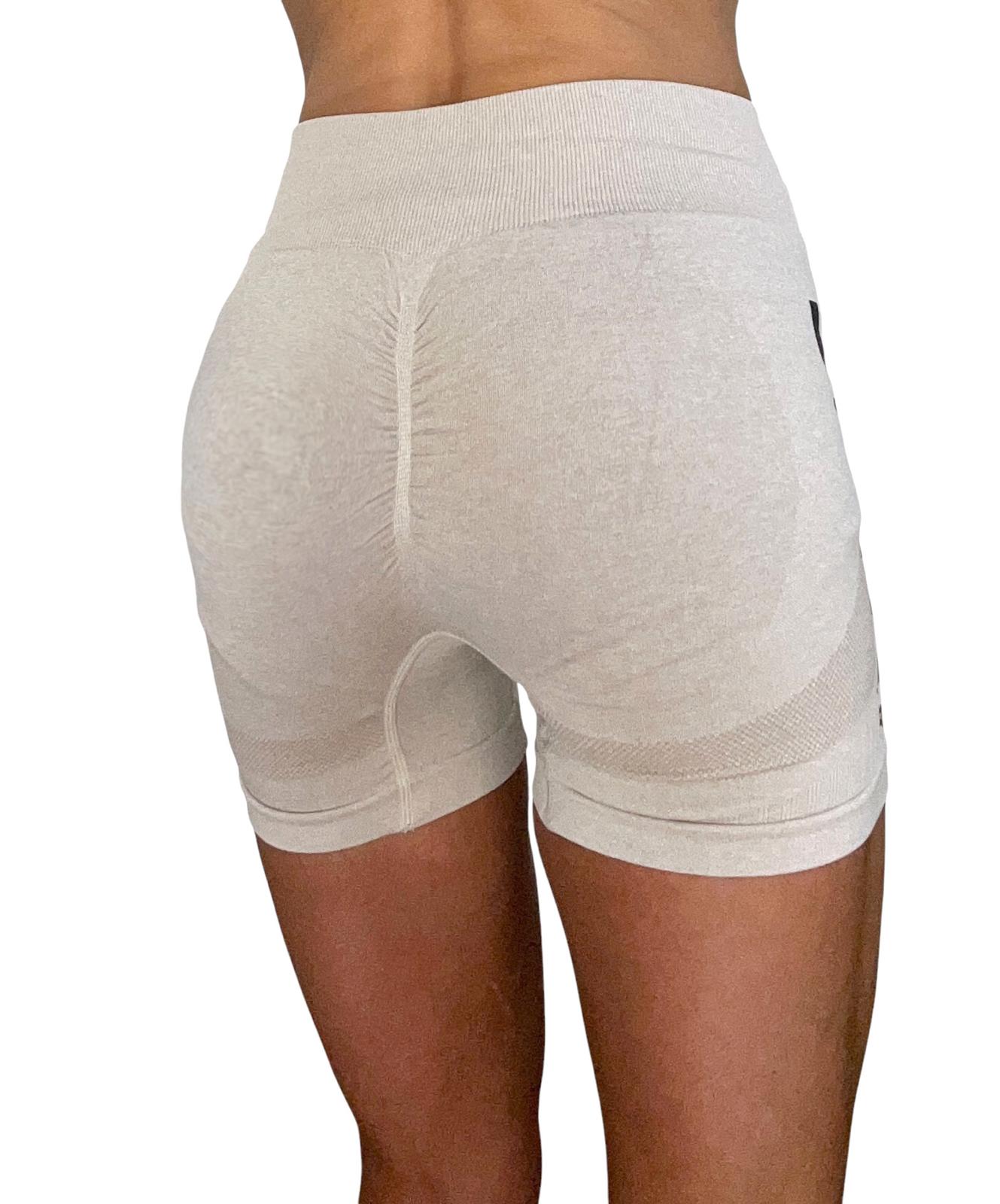 khaki short shorts, butt lifting shorts, womens cream coloured shorts, khaki short booty shorts, booty sculpting shorts, high ribbed waistband, lifting support panels for sculpting