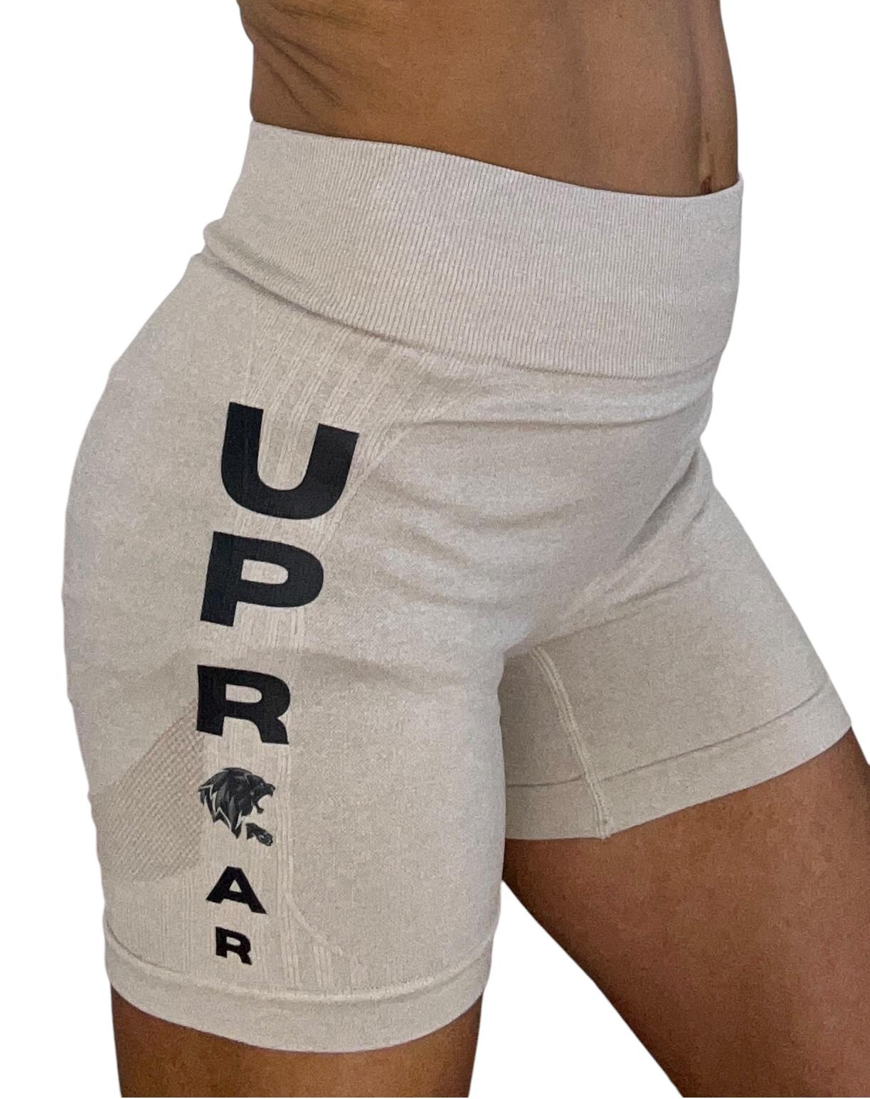 khaki short shorts, butt lifting shorts, womens cream coloured shorts, khaki short booty shorts, booty sculpting shorts, high ribbed waistband, lifting support panels for sculpting