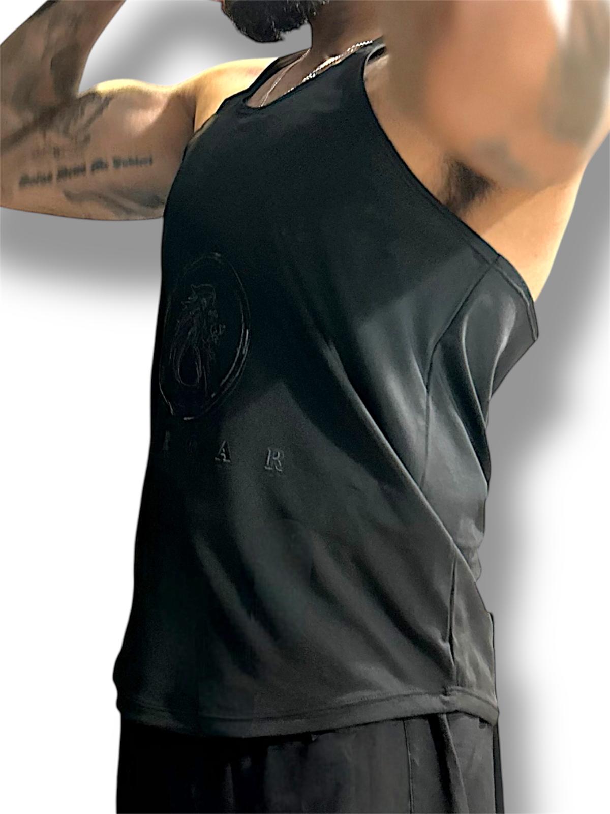 black muscle tank, mens tank shirt, training muscle shirt, black muscle shirts, open armhole training shirts, scoop neck shirt, curved hem
