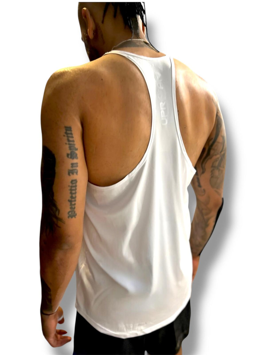 mens white tank top, mens training tank, white crossback shirt for men, y back tank, white crossback training top for men, curved hem tank for men
