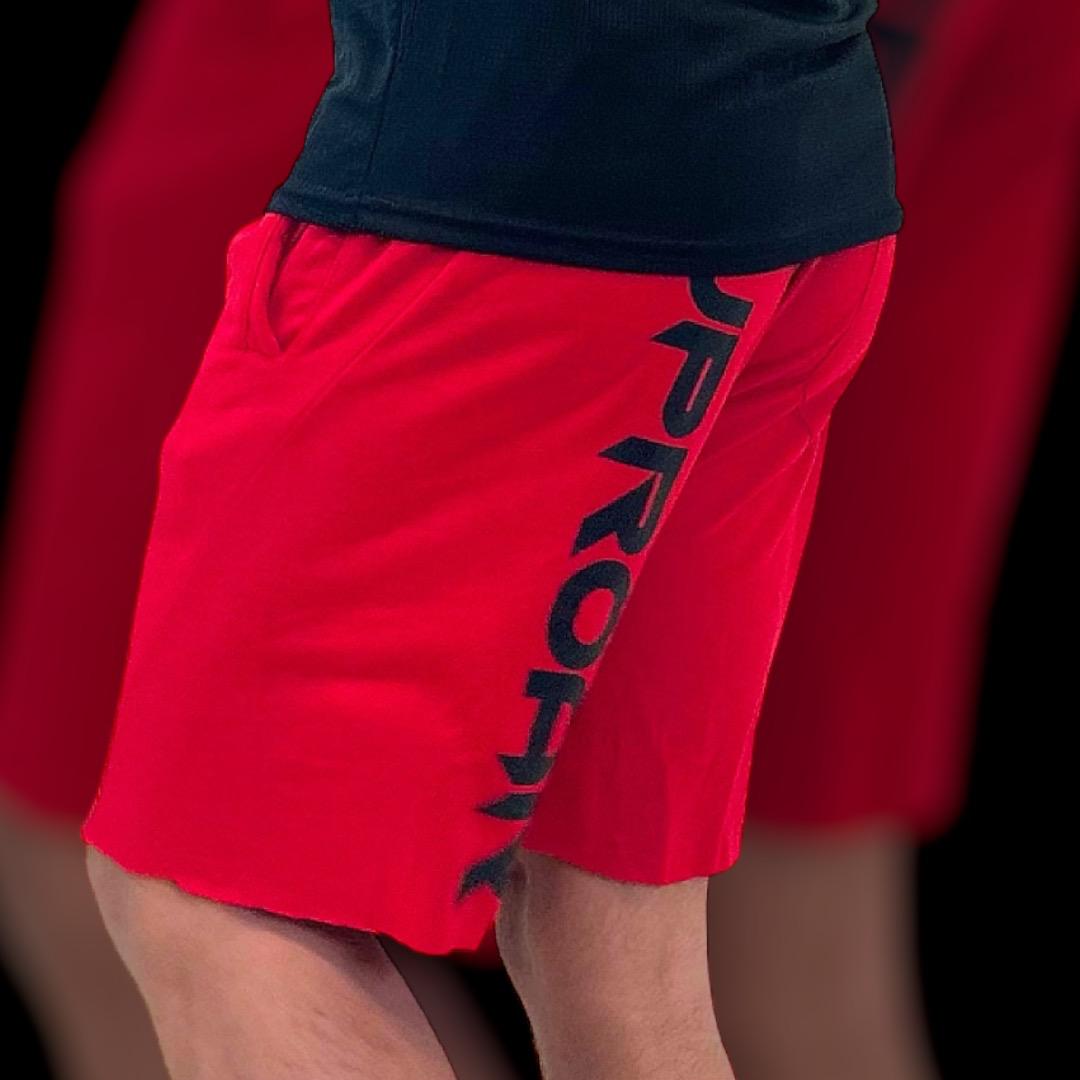 mens gym shorts, knee length gym shorts, red cotton shorts, mens red shorts, activewear, mens gym wear, mens activewear, casual mens shorts