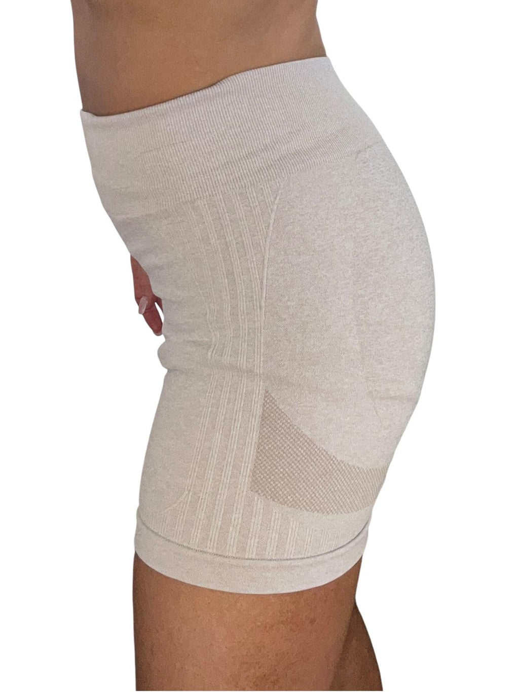 khaki short shorts, butt lifting shorts, womens cream coloured shorts, khaki short booty shorts, booty sculpting shorts, high ribbed waistband, lifting support panels for sculpting