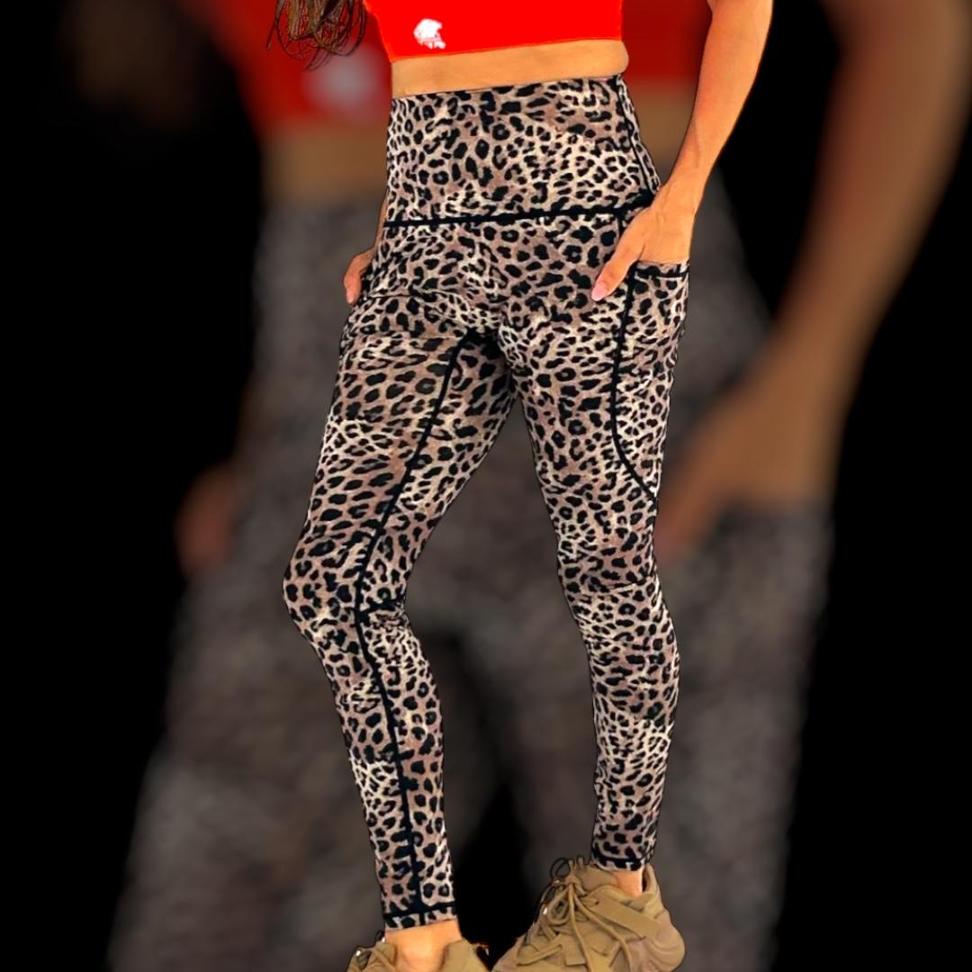 Leopard Legging, Leopard Print Leggings, animal print high waist leggings with phone pockets