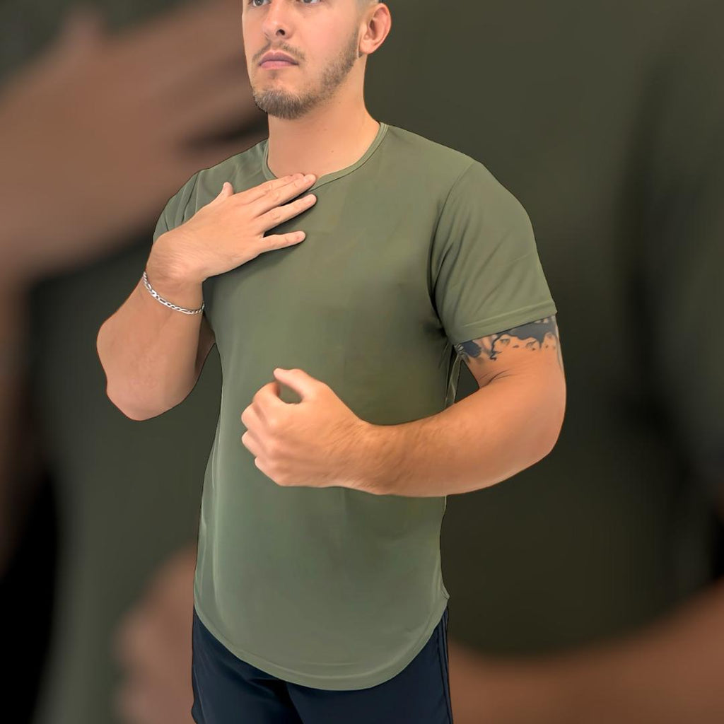 Mens Tees, Mens Camo Tees, Mens Black Tee, Mens Gym wear Australia, longline short sleeve gym shirt, long-line curved hem gym top