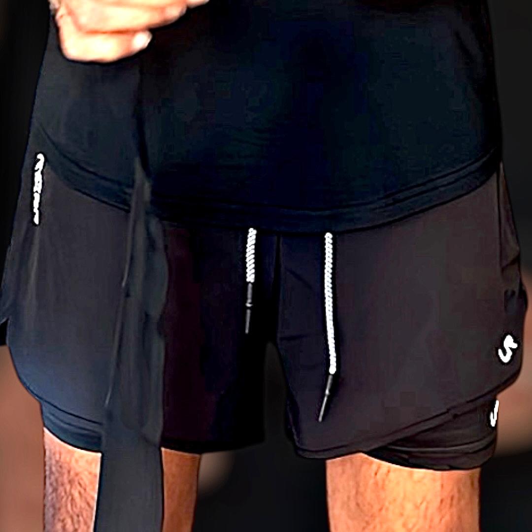 no-gi shorts, 2n1 training shorts, black compression shorts, hybrid shorts, martial arts gear, gym gear, black shorts, inner pocket