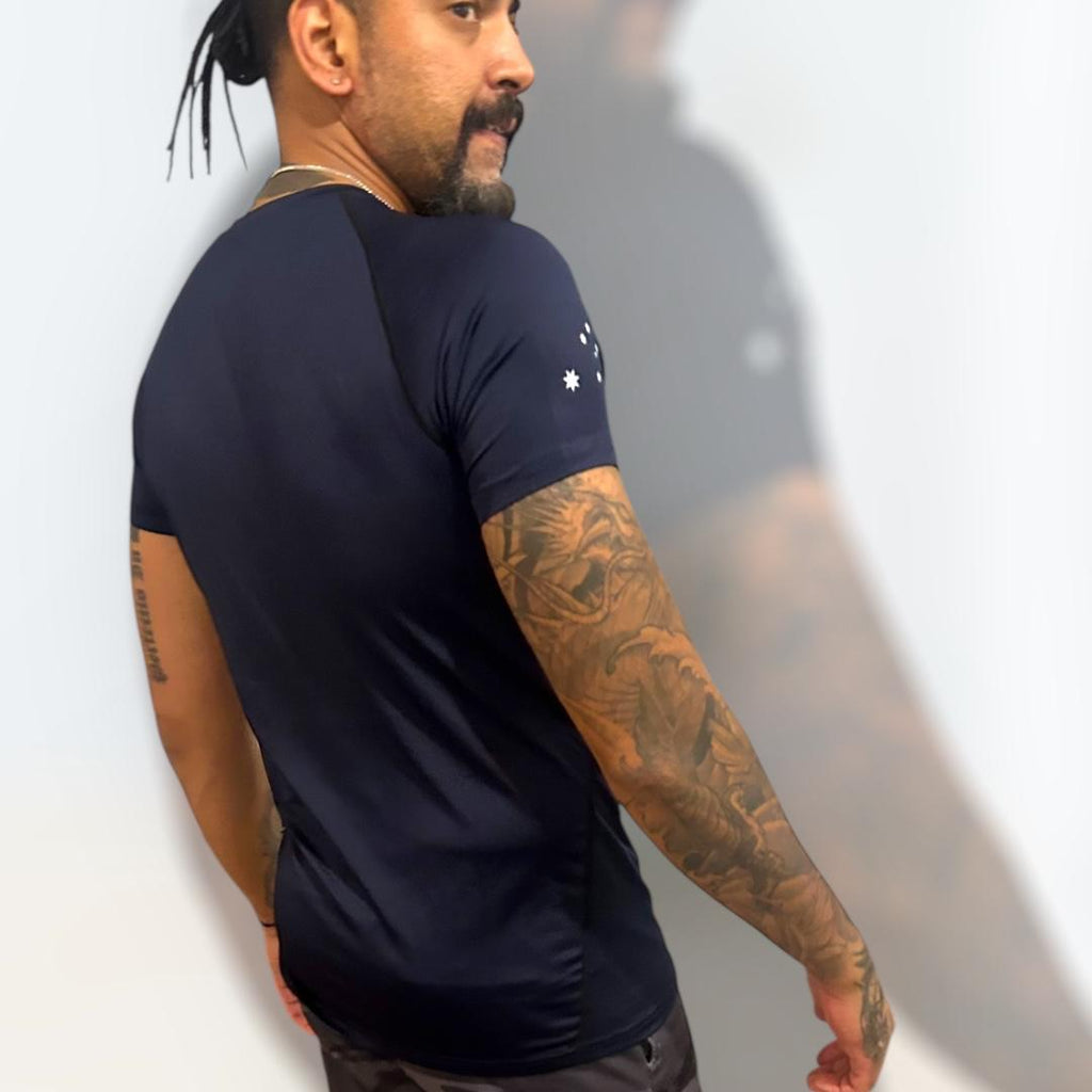 short sleeve rash guard, BJJ rash guard, combat rash guards, fightwear, navy rashie, navy rashguard, Aussie style clothing, Aussie rashguard