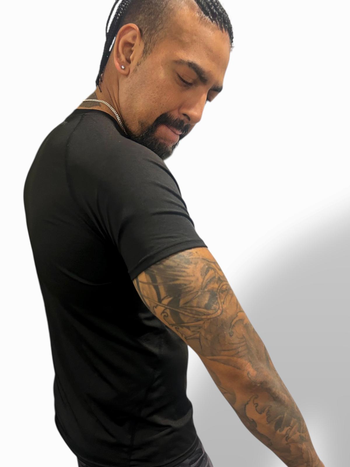 black short sleeve training top, bjj short sleeve top, training top mens, short sleeve compression top