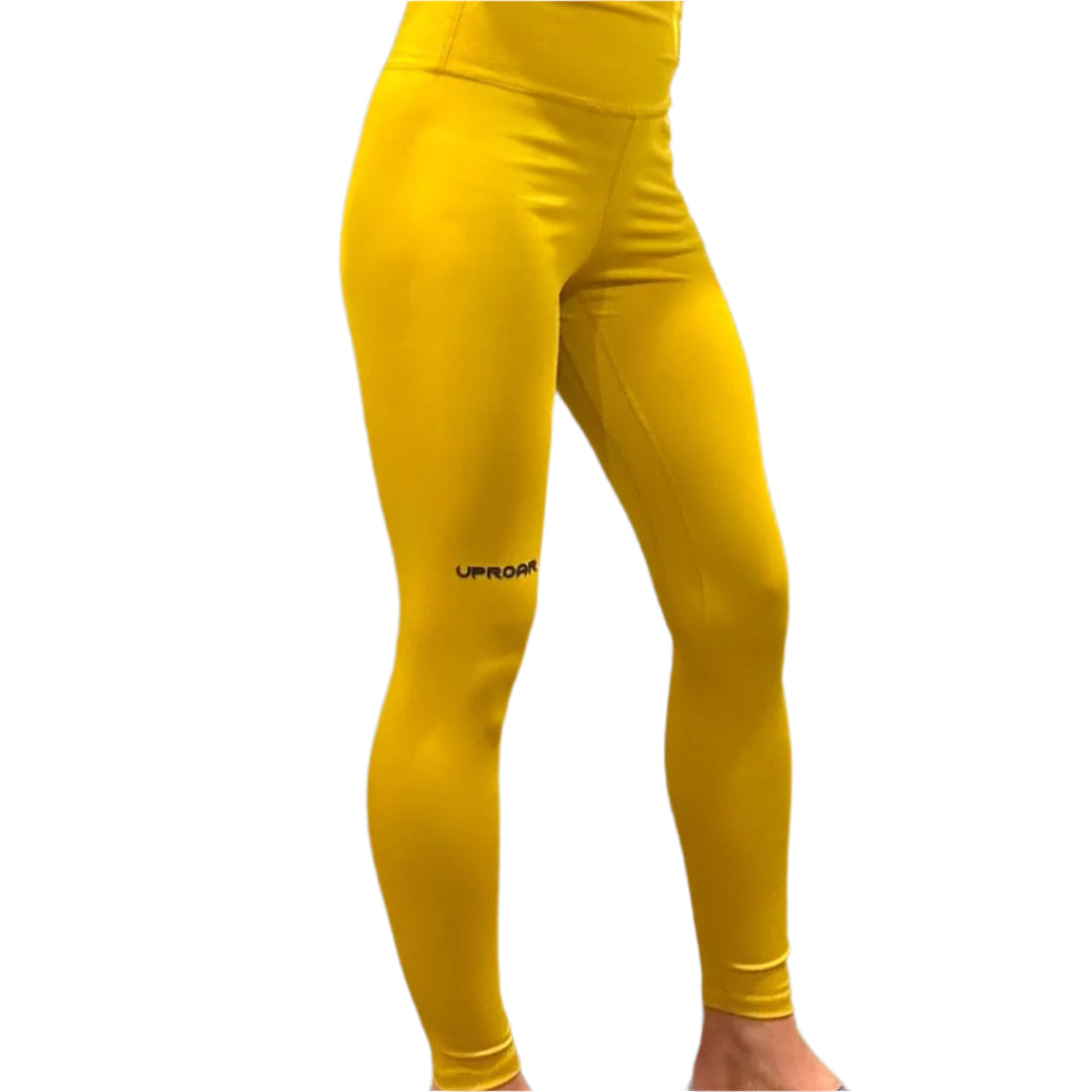yellow leggings, womens bjj wear, mustard coloured leggings, 1 of a kind leggings, fightwear for women