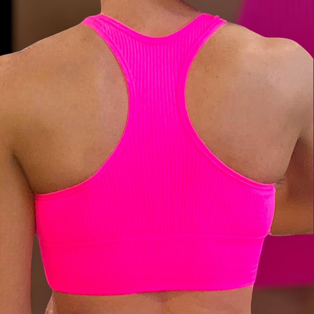 hot pink compression sports bra, running sports bra for high impact