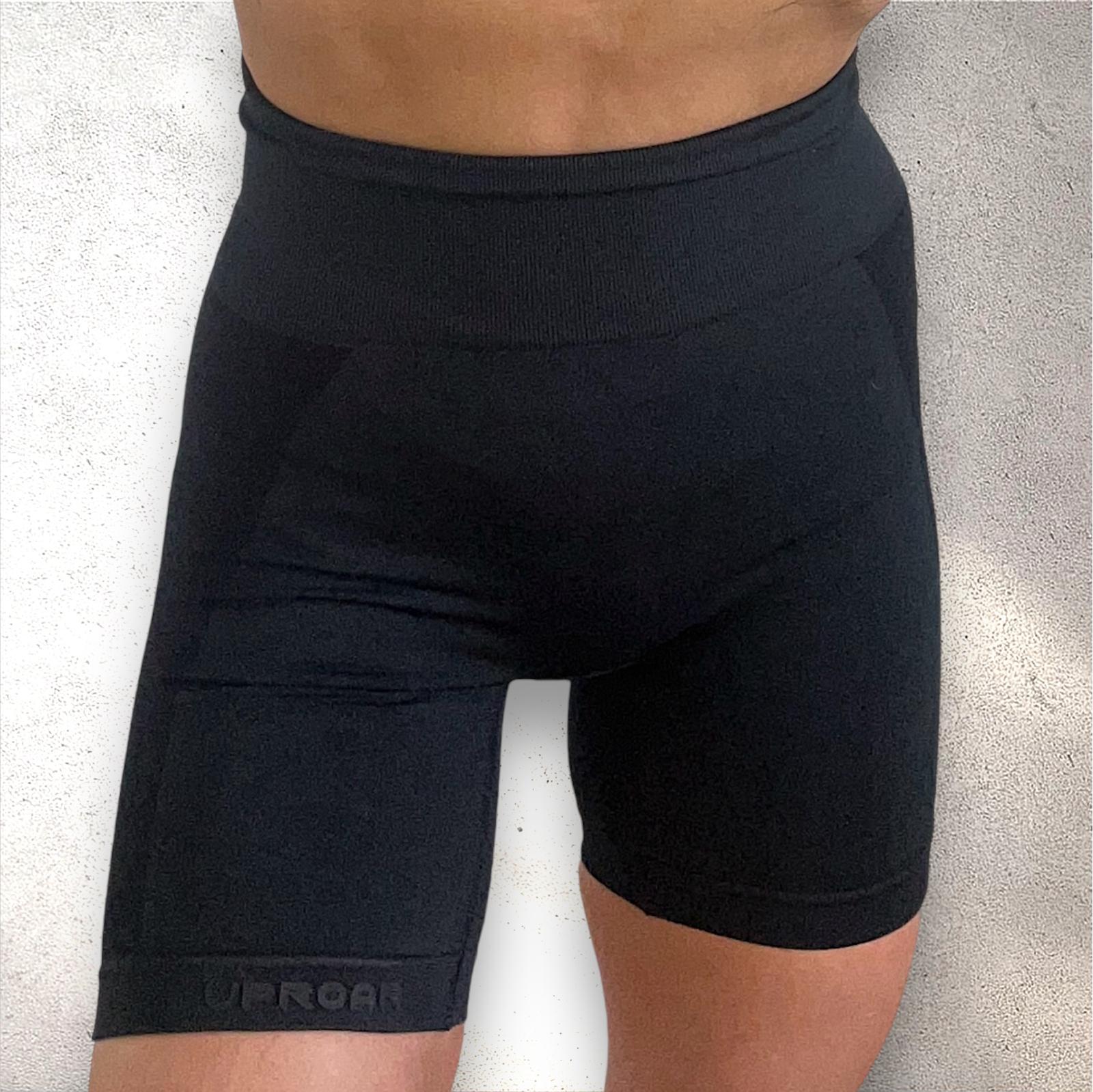 compression shorts black, high waistband compression shorts concealing camel toe, bike shorts that wont roll down, 4 Way stretch black thigh length shorts