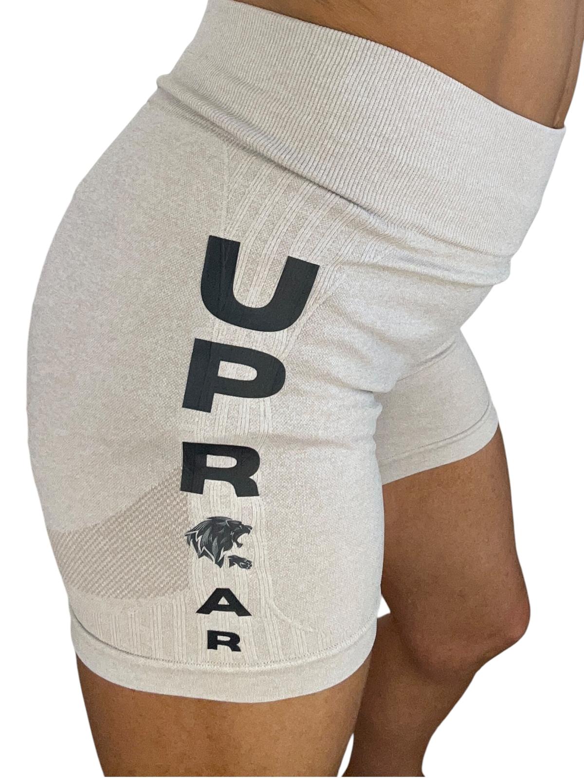 khaki short shorts, butt lifting shorts, womens cream coloured shorts, khaki short booty shorts, booty sculpting shorts, high ribbed waistband, lifting support panels for sculpting