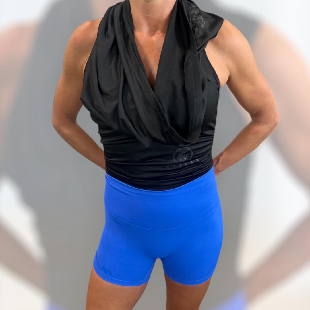 blue shorts, women's blue biker shorts, tight short shorts, bright blue womens biker shorts, blue training shorts womens