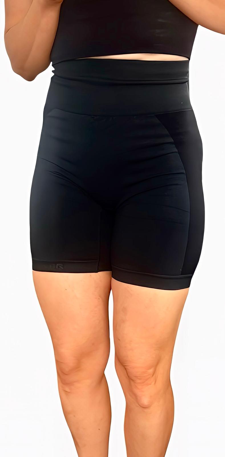 compression shorts black, high waistband compression shorts concealing camel toe, bike shorts that wont roll down, 4 Way stretch black thigh length shorts