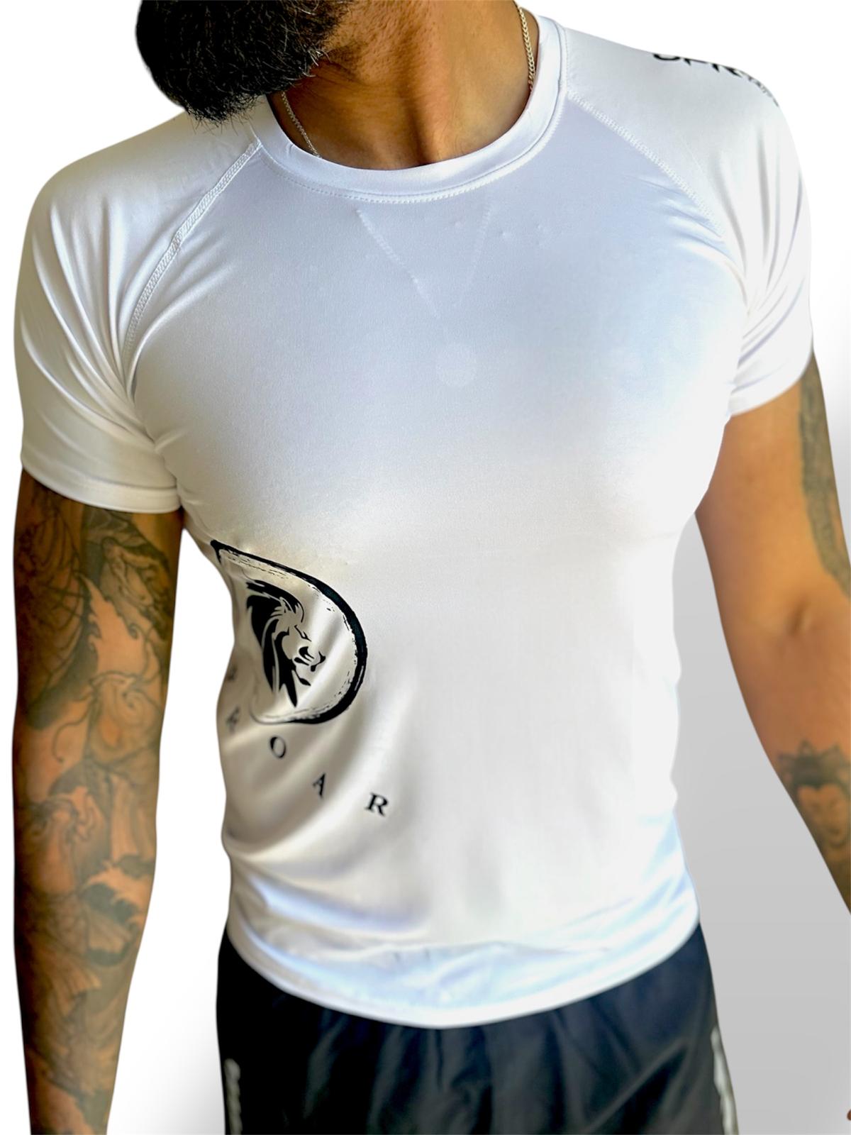 white underlayer compression top, compression wear men, white training top compression, short sleeve compression top, short sleeve gym shirts